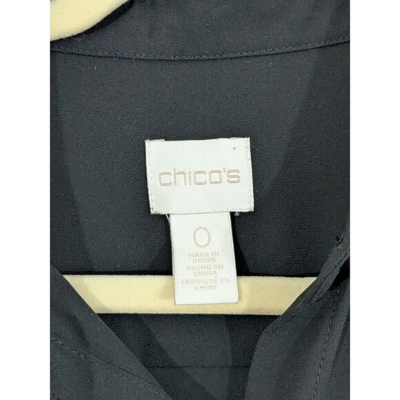 Chico's Black Sheer Button Down Blouse w/Beads  Long Sleeves Size 0 - Picture 2 of 8